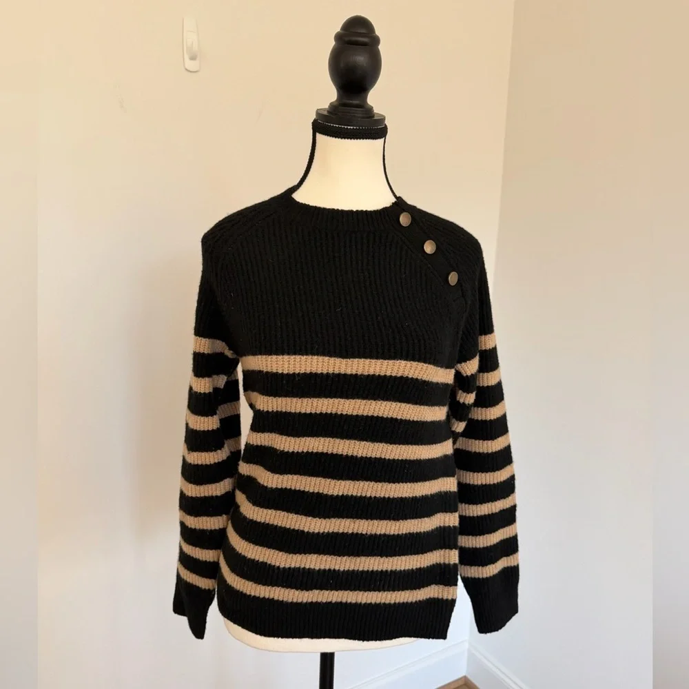 Knox Rose Black & Tan Striped Ribbed Sweater | XS